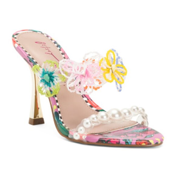 BETSEY JOHNSON Goldiee Embellished Heeled Sandals - Picture 1 of 3
